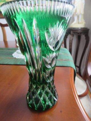 Vintage Gorgeous Czech Bohemian Crystal Vase Emerald Green 5