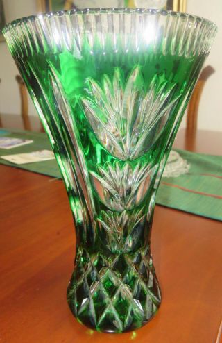 Vintage Gorgeous Czech Bohemian Crystal Vase Emerald Green 6