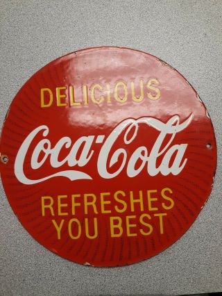 Vintage Porcelain Coca - Cola Sign