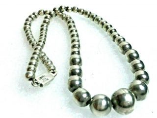Lovely Vintage Mexico 925 Sterling Silver 63g Graduated Bead Necklace Tm - 27