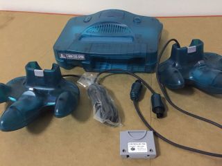 Nintendo 64 N64 Ice Blue Console & 2 Controllers & nus - 004 funtastic system vtg 2