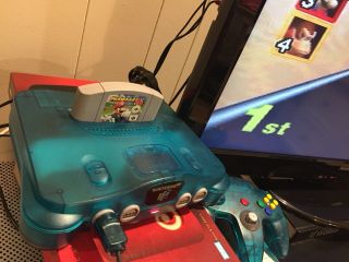 Nintendo 64 N64 Ice Blue Console & 2 Controllers & nus - 004 funtastic system vtg 3