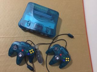 Nintendo 64 N64 Ice Blue Console & 2 Controllers & nus - 004 funtastic system vtg 6