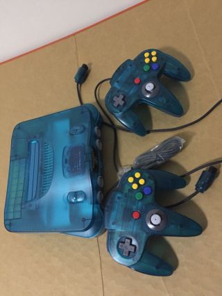 Nintendo 64 N64 Ice Blue Console & 2 Controllers & nus - 004 funtastic system vtg 8