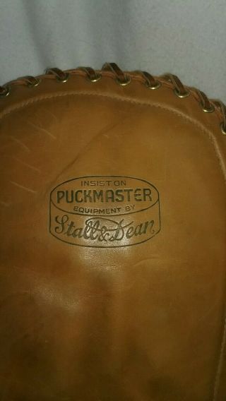 Vintage Hockey goalie blocker by PUCKMASTER STALL,  DEAN with practice Shield incl 2
