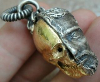 Antique Georgian Victorian Memento Mori Skull Gold Silver Pendant Huge Stunning