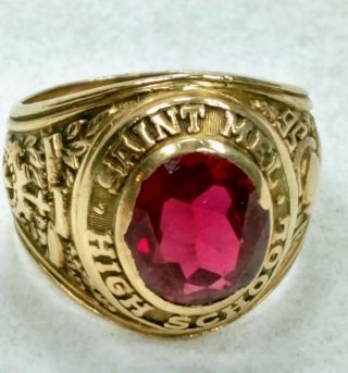 1956 High School Class Ring 10k Gold Red Stone 10 G Total Weight