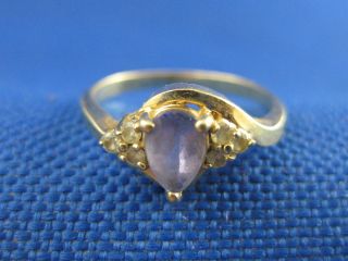 Vintage 14k Yellow Gold Iolite Diamond Ring Size 4 3/4