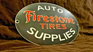 Vintage Firestone Tires Porcelain Gas Auto Dealer Supplies Service Station Sign