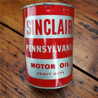 Vintage Nos Full Sinclair Pennsylvania Motor Oil 1 Quart Red Metal Can Sign
