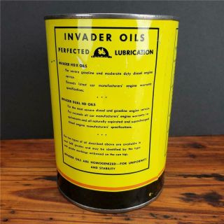 Vintage 1 qt.  NOS INVADER Motor Oil Can FULL METAL Gas station sign 4