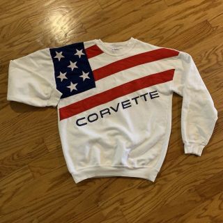 Vintage 80s 90s Corvette Chevrolet American Flag Sweatshirt Sweater L Rare