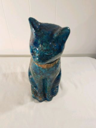 Vintage Rosenthal - Netter Aldo Londi RImini Blue Mid Century Cat Statue Fat Lava 8