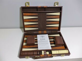 Vintage Cardinal Brown Faux Leather Backgammon Set In Case Brown Tan Complete