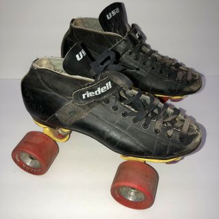Riedell Magnum 5 Sure Grip Black Leather Vintage Roller Speed Skates Usa Size 8
