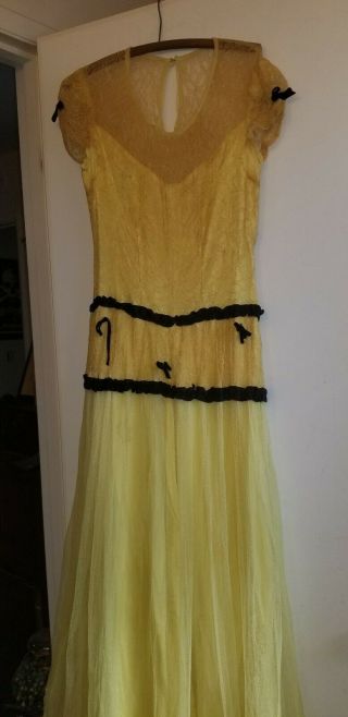 Antique Vtg 1920s Flapper Dress Yellow Bow Tie