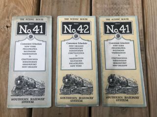 (3) Vintage 1910s Southern Railway System Train Railroad Map Brochure Timetable