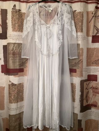 Vtg Victorias Secret Romantic Lace Bridal Wedding Lingerie Robe Set Sz Large