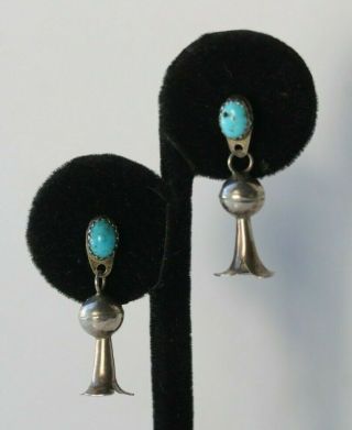 Vintage Navajo Native American Sterling Turquoise Squash Blossom Earrings