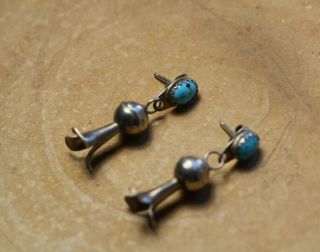 Vintage Navajo Native American Sterling Turquoise Squash Blossom Earrings 2