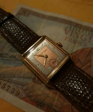 Rare Girard Perregaux 18k Gold Plated Tank Style Mechanical Salmon Dial Watch