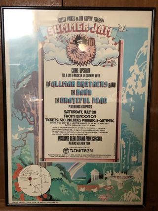 Rare Grateful Dead Allman Brothers Summer Jam Poster July 1973 Framed 3