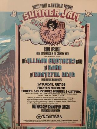 Rare Grateful Dead Allman Brothers Summer Jam Poster July 1973 Framed 5