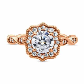 Berricle Rose Gold Plated Round Cz Vintage Style Halo Promise Engagement Ring