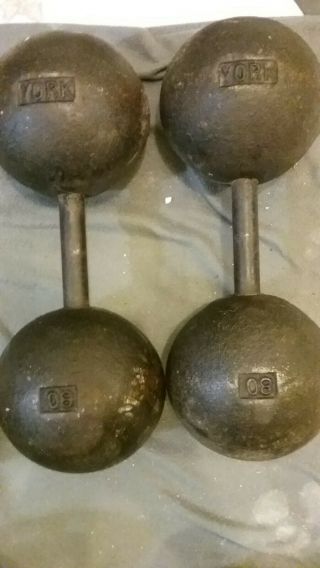Vintage York Globe Dumbbells 80 Pounds Rare Non Jackson Barbell