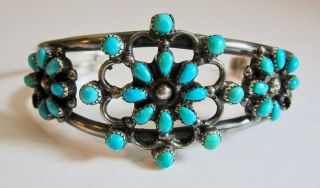 Vintage Zuni " Amuz " Sterling Silver & Turquoise Petit Point Cuff Bracelet 6 ¼”