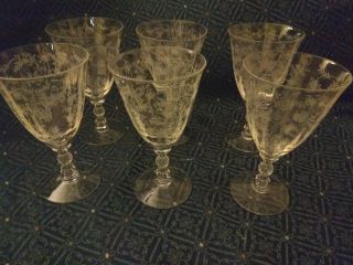 6 Vintage Chintz Fostoria Elegant Glass Low Goblets