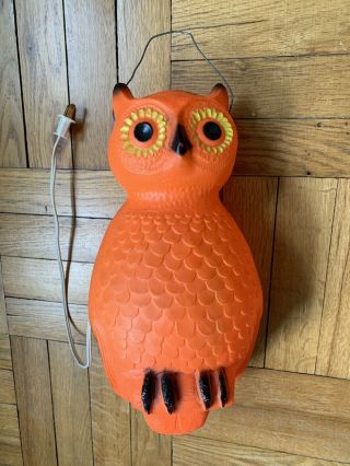 Vintage Hanging Halloween Decor Owl 14 " Orange Lighted Blow Mold With Cord
