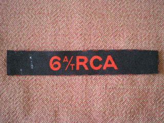 Ww2 6th Anti - Tank Royal Canadian Artillery Printed Canvas Slip - On Shoulder Title