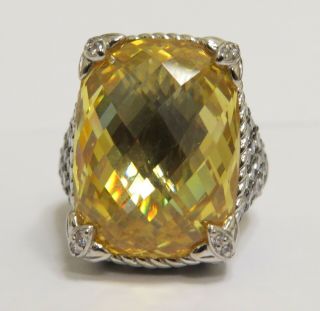 Judith Ripka Sterling Silver Cz Yellow Gemstone Cocktail Ring