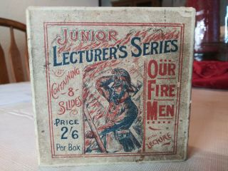 Vintage Our Firemen Boxed Set Of 8 Magic Lantern Slides 1870