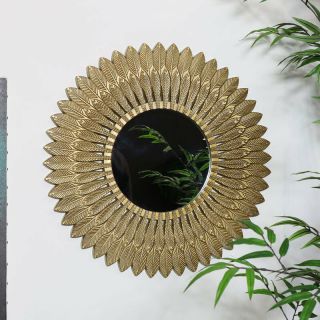 Large Gold Feather Wall Mounted Mirror Vintage Ornate Home Decor Display Gift