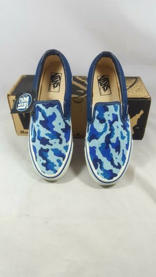 Vintage Vans SLIP ON Shoes BLUE CAMO made in USA Men ' s Size 8 NOS 90s sk8 HI 4