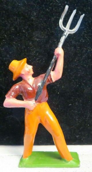 Vintage French Made Lead Toy Figure Farmer With Pitchfork Fr - 01 Near