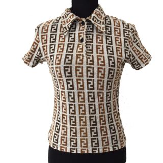 Authentic Fendi Vintage Logos Short Sleeve Tops Shirt Gray Brown Italy Ak25492f