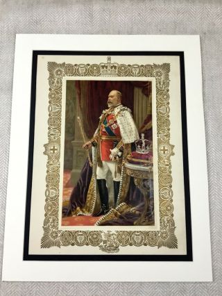 King Edward Vii Royal Portrait Coronation Robes British Royalty Antique Print