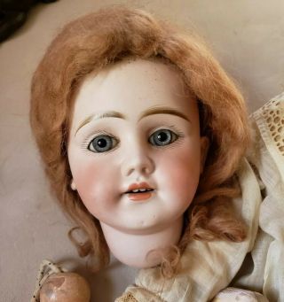 Antique Bisque Doll 22 " Wood Compo Body Needs Restrung Face,  Unmarked