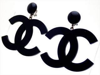 RARE Authentic Vintage Chanel earrings large black CC logo dangle ea2530 2