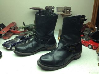 Vintage J.  C.  Penny Chippewa Distressed Usa Black Leather Engineer Boots 12ee