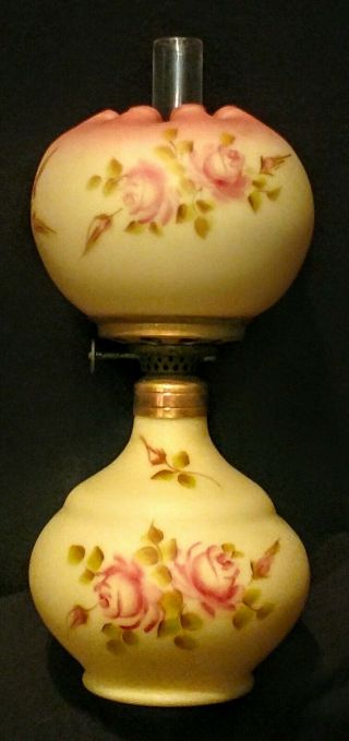 Miniature Antique Burmese Uranium Glass Oil Lamp,  Complete & Rare