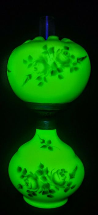 Miniature Antique Burmese Uranium glass Oil Lamp,  Complete & Rare 2