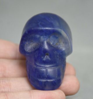 2 " Old Chinese Hongshan Culture Blue Crystal Skull Head Skeleton Pendant Amulet