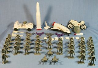 Vintage Space Play Set 41 Spacemen,  Space Shuttle,  Rockets Moon Rover Moon Cycle