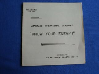 1945 Restricted Book Know Your Enemy Japanese Aircraft