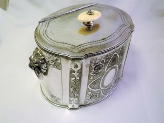 LARGE VICTORIAN SILVER PLATED BISCUIT BOX / BISCUIT BARREL 1880 ' S LION HANDLES 2