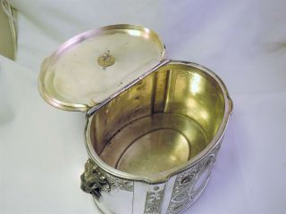 LARGE VICTORIAN SILVER PLATED BISCUIT BOX / BISCUIT BARREL 1880 ' S LION HANDLES 3